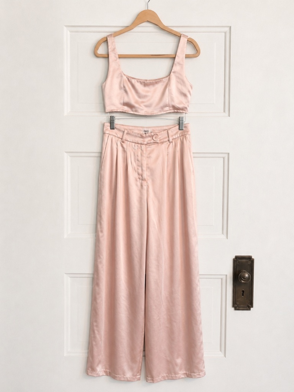 Princess Polly Blush Pink Satin Crop Top Wide Leg Pants Set Size 6